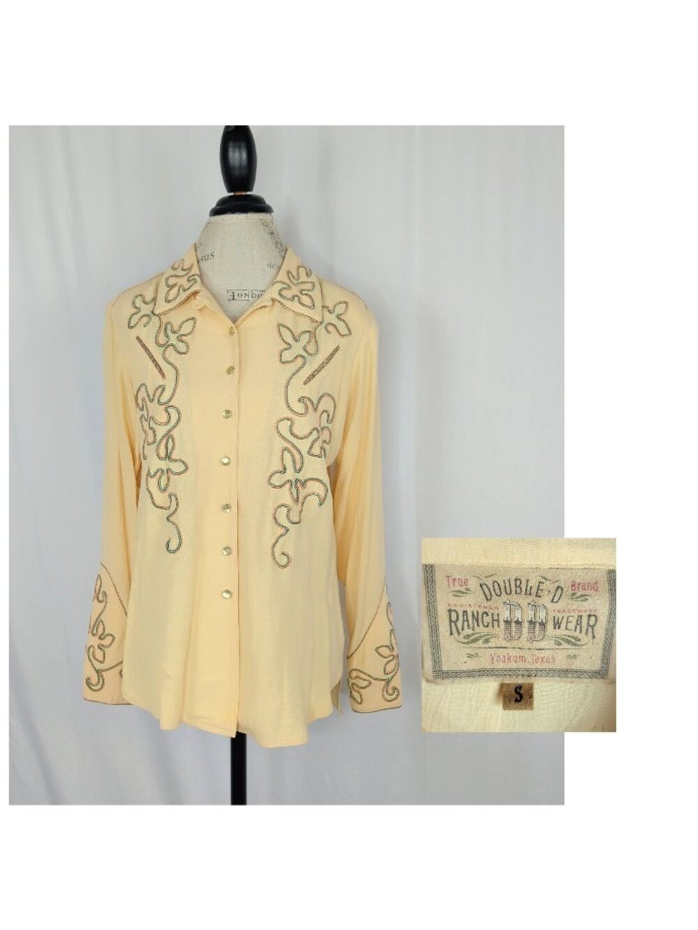 Vintage Double D Ranch Western Button Down Small Yellow Ranch Wear